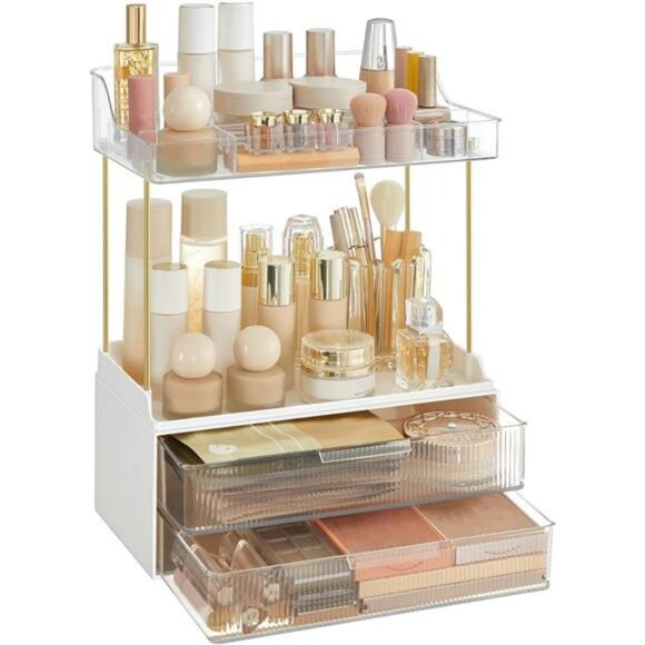Clear Makeup Organizer with Drawers Vanity Skincare Storage Bathroom Counter - Picture 1 of 7